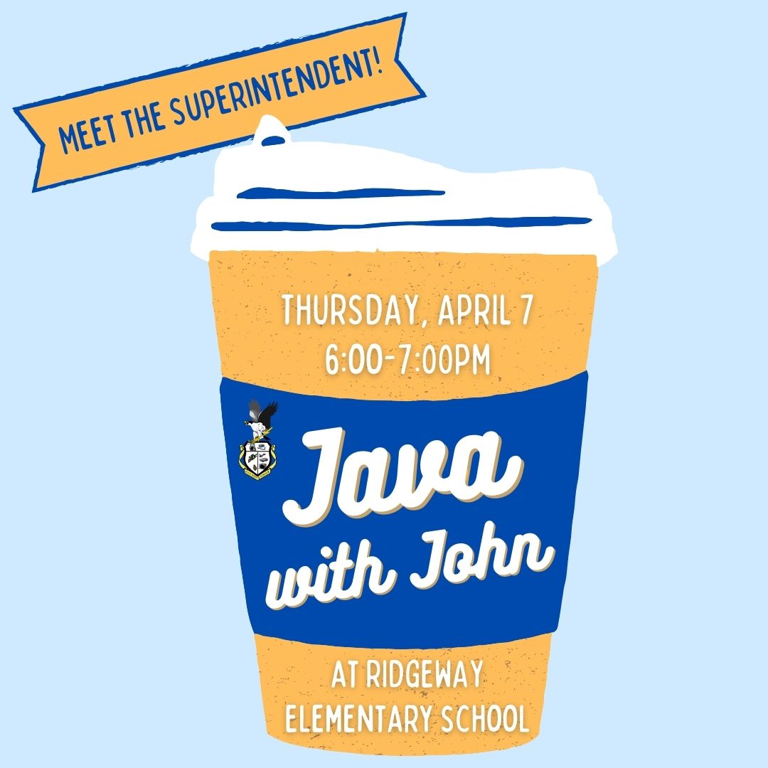 MTSDnews's tweet photo. Meet the Superintendent at 'Java with John' this Thursday 4/7, 6-7PM at Ridgeway School. Parents and community members from throughout the district are invited. https://t.co/dHSgB4rZlT