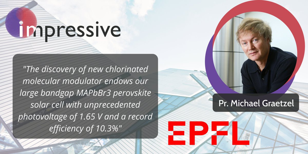 H2020Impressive's tweet photo. Insights by IMPRESSIVE partners #1 - @EPFL

Pr. Michael Graetzel, professor at the Ecole polytechnique fédérale de Lausanne, and one of the developer of the Dye-sensitized solar cell, provides us with some insights on the development of UV-PSC cell in the IMPRESSIVE project.☀️
⤵️ https://t.co/J4BbiwU7g3