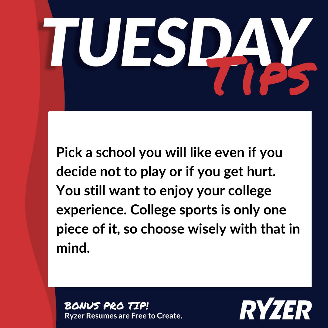 Ryzer's tweet photo. #TipTuesday By attending multiple camps at different colleges, you can get a feel for their coaching staff and often they will offer campus tours on the side so you can get an even better feel if you and that college would be a good match! #RyzerRecruit #RyzerEvents #GetNoticed https://t.co/mDT9D5jIPW