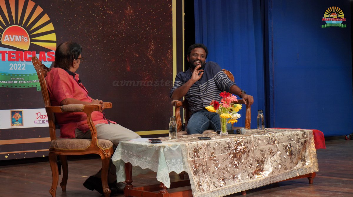 avmmasterclass's tweet photo. 🎞On-Stage Stories🎞
Day1
Mr. Pandiraj's spoke about a film's chances of becoming a hit are stronger since it has a larger audience made up mostly of families. He discussed developing a picture with a mass hero in which the tiniest elements are paid attention to.
#avmmasterclass https://t.co/0aXadhIpWe