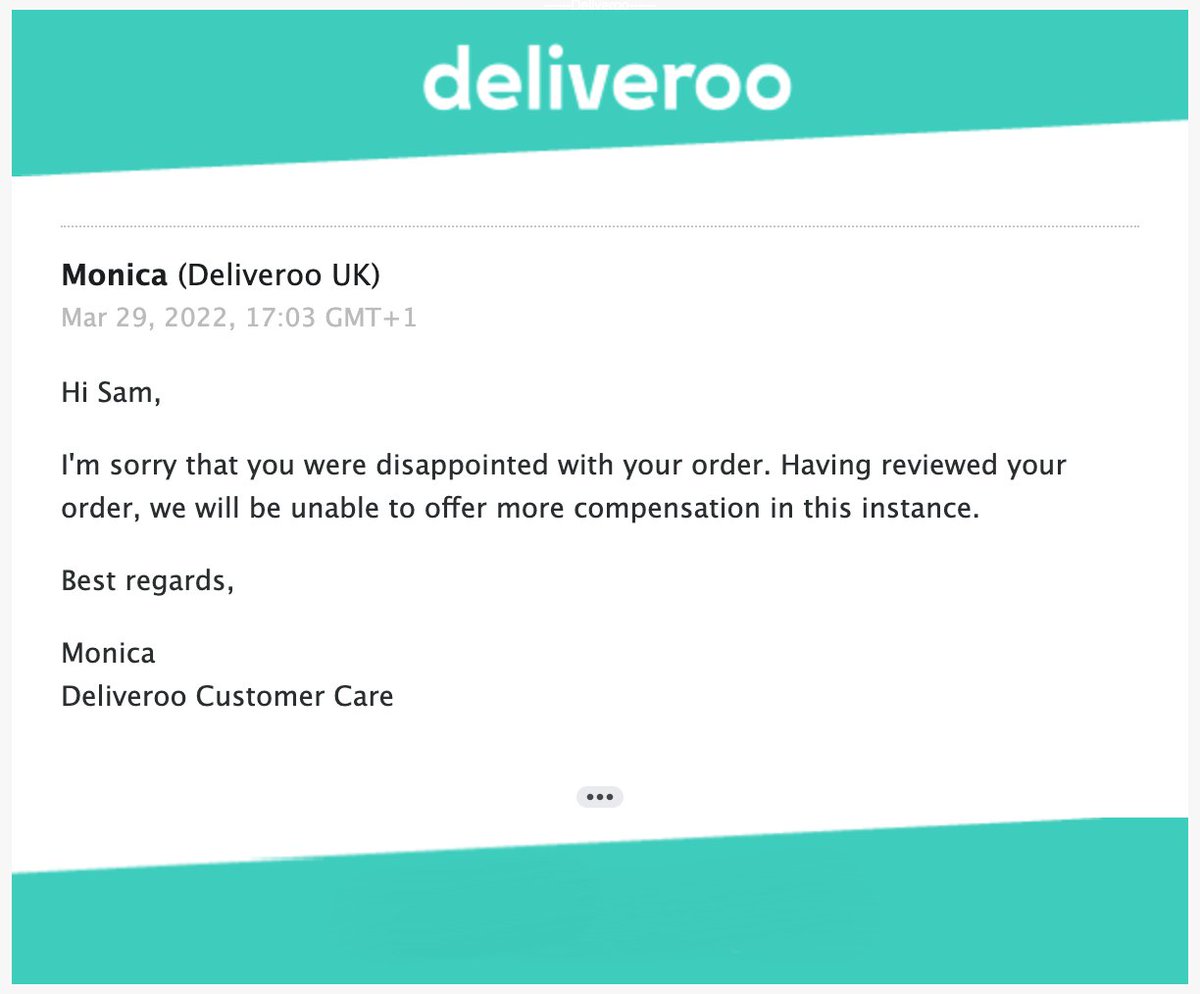 abledj's tweet photo. @Deliveroo What percentage of someone's meal arriving late and cold is the point at which you decide they're entitled to a refund? £12 of food from a £38 order (over 30%) was inedible, and you gave me less than £3 in credit? #deliveroo #order #coldfood #terribleservice https://t.co/L34elNnax3