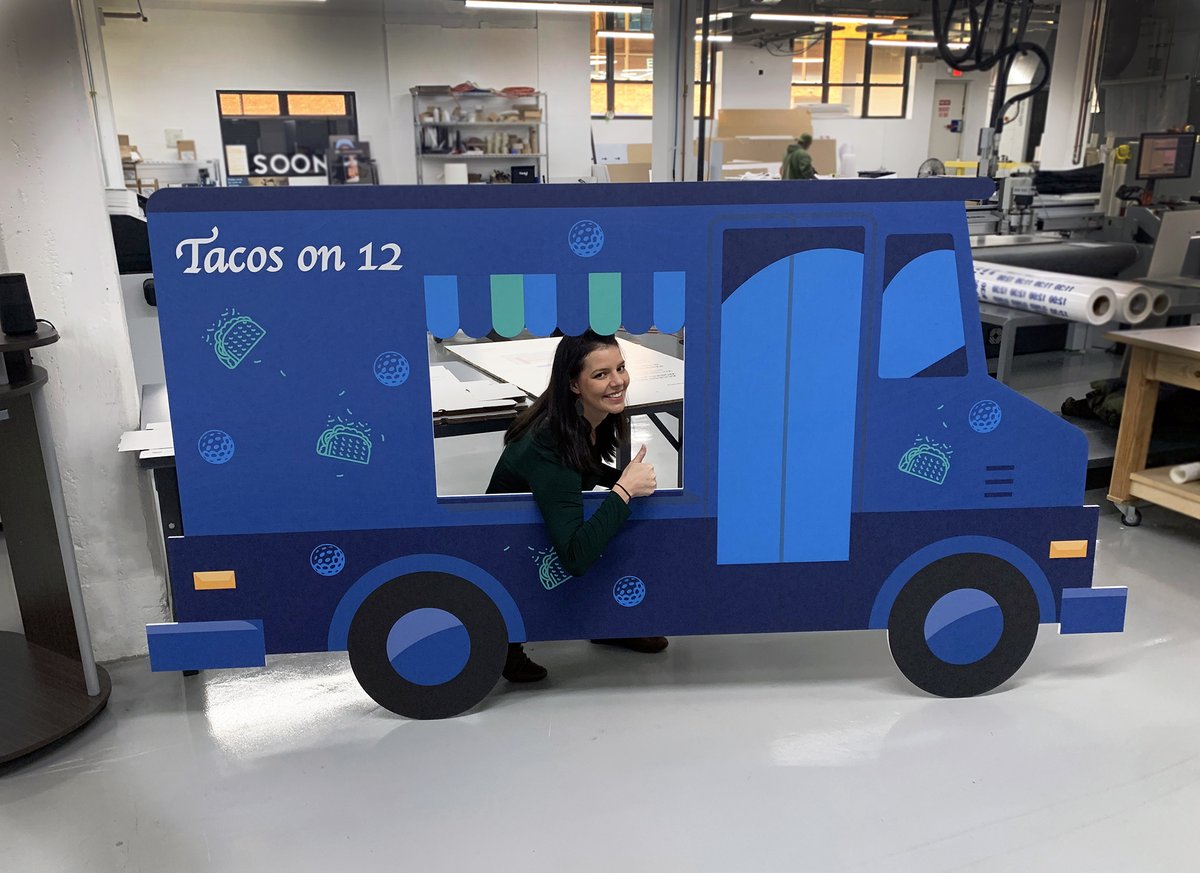 GSBDigital's tweet photo. It's TACO TUESDAY and look what I found in the Large Format Dept. last week! This festive and fun taco truck cut out was printed on our latex flatbed on a single sheet of board. See more of our large format projects at: https://t.co/Acgea4AoPZ
#largeformatprinting #tacotuesday https://t.co/IU3yi6hiyp