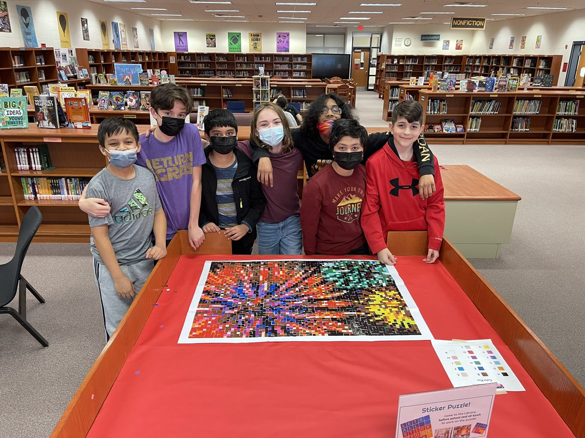 mmslibrarylcps's tweet photo. The sticker puzzle is complete! Come by the Library before school or at lunch and work on the traditional puzzle!! 🐾 @LCPS_Mercer https://t.co/UMni1bXIde