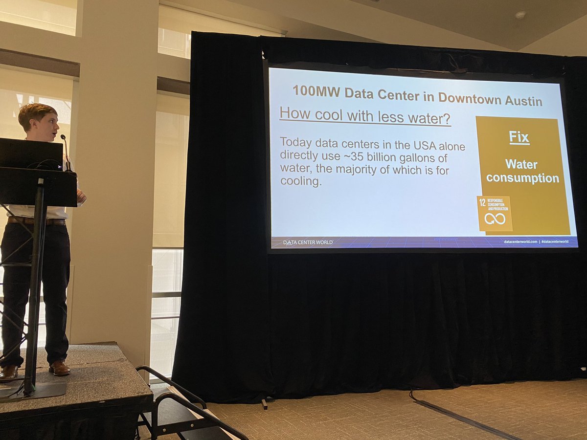 QuadStack's tweet photo. Listening to a great session from @im_ferris of @UrbDyn. He’s discussing #Ubran #datacenter architecture and creating next level efficiency. He’s discussing #fuelcells, #liquidcoing, and #waterconservation! #datacenterworld @DataCenterWorld https://t.co/wkrmpF7xBq