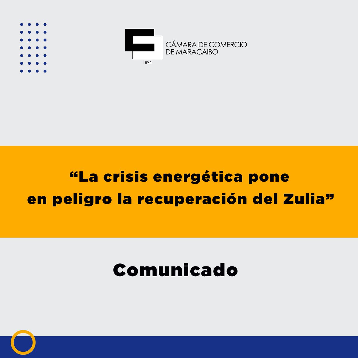 camaramaracaibo's tweet photo. #ComunicadoCCM La Cámara de Comercio de Maracaibo a la opinión pública Nacional: “La crisis energética pone en peligro la recuperación del Zulia” https://t.co/0Udx35IXyn