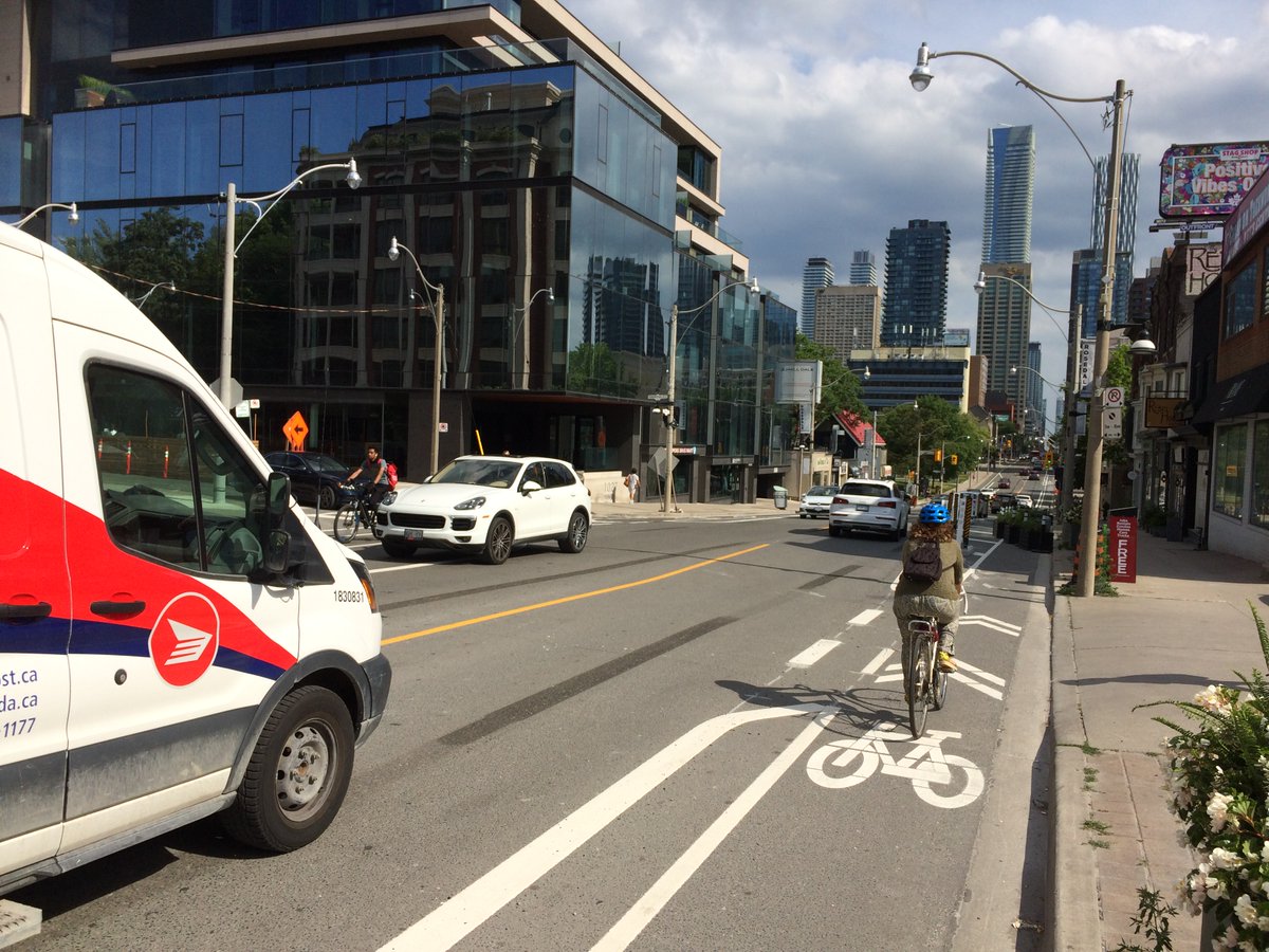 BikewaysTO's tweet photo. Removing bike lanes from Yonge will not remove cyclists, including essential workers, from Yonge -- it will simply deprive them of their safety.

#bikeTO https://t.co/sUSfBs0jrZ
