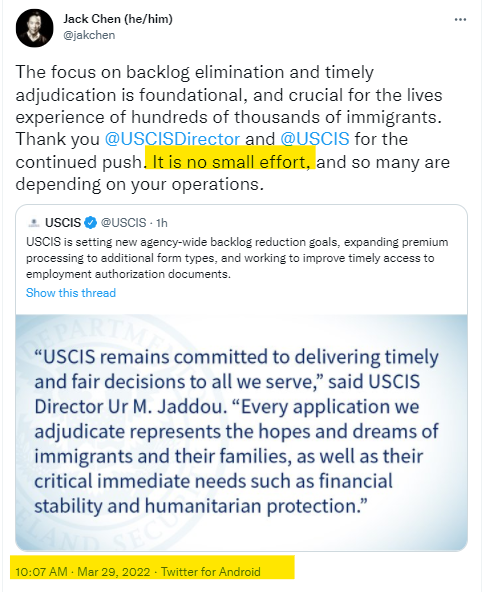 WhispersOfEyes's tweet photo. "No small feat" to keep praising @USCIS. https://t.co/VQ0IAkgLD6