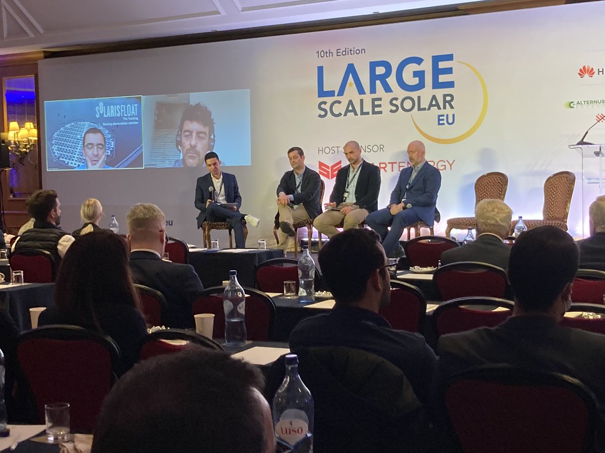 _SolarEnergy's tweet photo. Our final panel of Day 1 of #LSSEU is 'The Future of Floating Solar', please give a warm wlecome to our final experts of the day: @BWRE_Global #Seaflex @tuvcom_solar @longi_solar #SOLARISFLOAT @EdpRenewables  #largescalesolar #solar #technology #energytransition https://t.co/TPNYh1fXtT