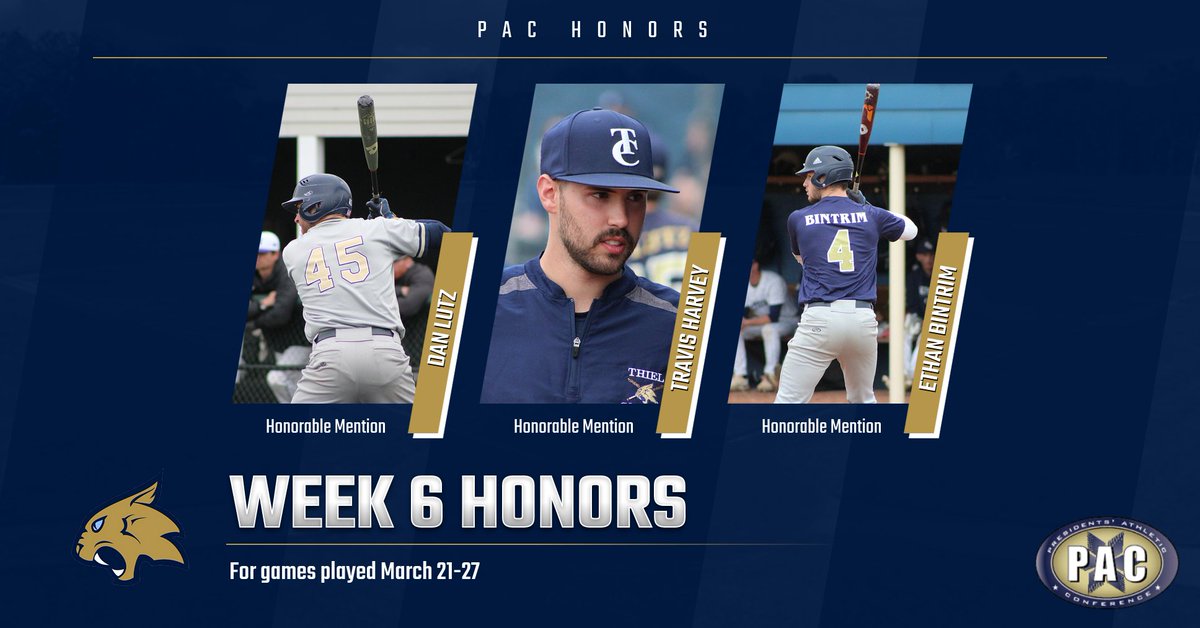 Thiel_BASE's tweet photo. Congratulations to Dan Lutz, Travis Harvey, and Ethan Bintrim for PAC Honorable Mention honors for week 6.

Full Article:
https://t.co/rcascC17H3 https://t.co/unzffu9lny