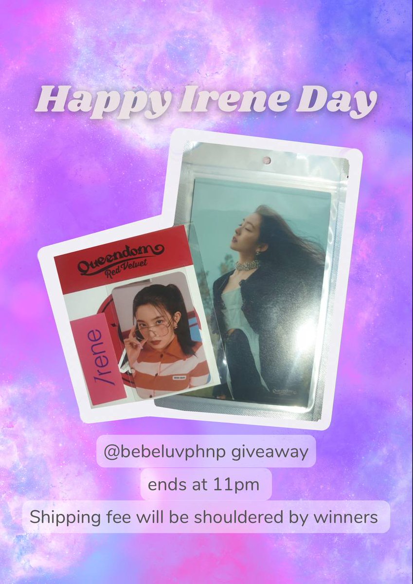 bebeluvphnp's tweet photo. #BebeluvPhnpGA

Quick GA for Irene's Bday!
1 winner will receive luggage set
1 winner will receive 4x6 photo set

💙GA ends at 11PM💖
PH only~
💛 Comment a picture of Irene with the hashtags #HAPPYIRENEDAY
#올해_현탄절은_처음이라
#레드벨벳 #RedVelvet
#아이린 #IRENE @RVsmtown💚💜 https://t.co/w7JXiA75gn