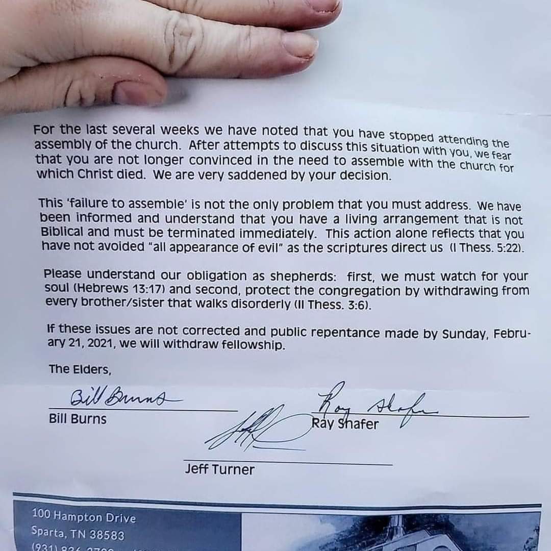 BabeyBecca's tweet photo. @LeahRemini and @MikeRinder it looks like this Christian church is getting in on the disfellowship train. Sad https://t.co/Iwqsh89Rj6