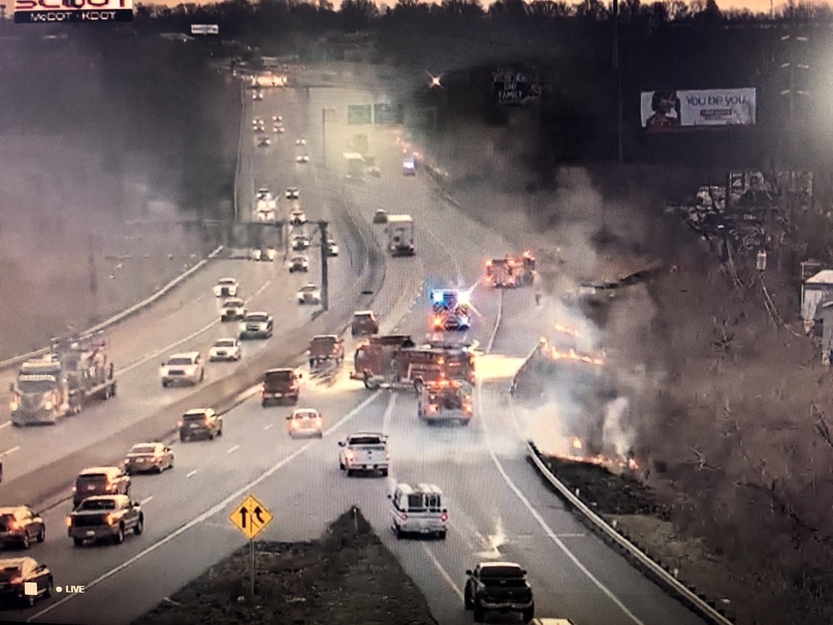 I-435 NB is back open and traffic is down to ONE LANE as crews work to put out this blaze <a href="/KSHB41/">KSHB 41 News</a>