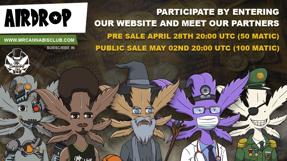 mrcannabisclub's tweet image. ✅ The first NFT collection to give back funds to support Cannabis organizations.

✅ 100 NFTs will be drawn for those who follow the steps described there.

✅ Meet our partners!

To participate in our airdrop, register via the link below
mrcannabisclub.com/airdrop-form.h…,

#OpenSeaNFT