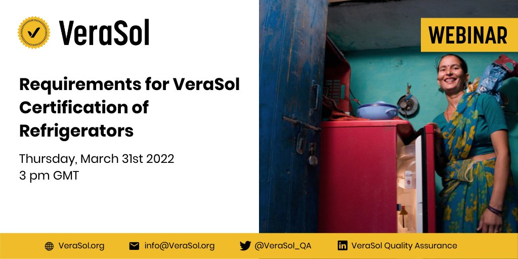 Efficiency for Access (@efora_coalition) on Twitter photo DYK, @Verasol_QA recently published a draft policy on certifying refrigerators? Join their webinar on March 31 at 3 pm GMT to discuss the draft policy & learn more about quality assurance for #OffGrid appropriate refrigerators. Register here: clasp.zoom.us/webinar/regist…. DYK, @Verasol_QA recently published a draft policy on certifying refrigerators? Join their webinar on March 31 at 3 pm GMT to discuss the draft policy & learn more about quality assurance for #OffGrid appropriate refrigerators. Register here: clasp.zoom.us/webinar/regist….