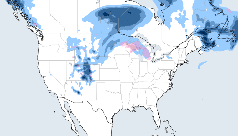 Southern Alberta to Western Ontario: Southern half of provinces & portions of  western Dakotas/northern Minnesota may see moderate #snowfall of 4-6”, widespread 1-3” expected.
Mountain West: Moderate #snow into this evening.
https://t.co/I2Uj0fTZfz

#ThinkWeather #WinterWeather https://t.co/SpyD0eUW1W