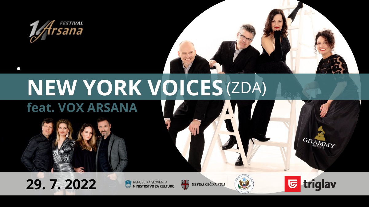 Na Ptuj se vračajo NEW YORK VOICES, prejemniki dveh grammyjev in vodilni vokalni jazz kvartet na svetovni glasbeni sceni!🤩Na vokalnem vrhuncu poletja, 29.7. se jim bo z novimi priredbami pridružila skupina VOX ARSANA.

Vstopnice na prodajnih mestih Eventima!