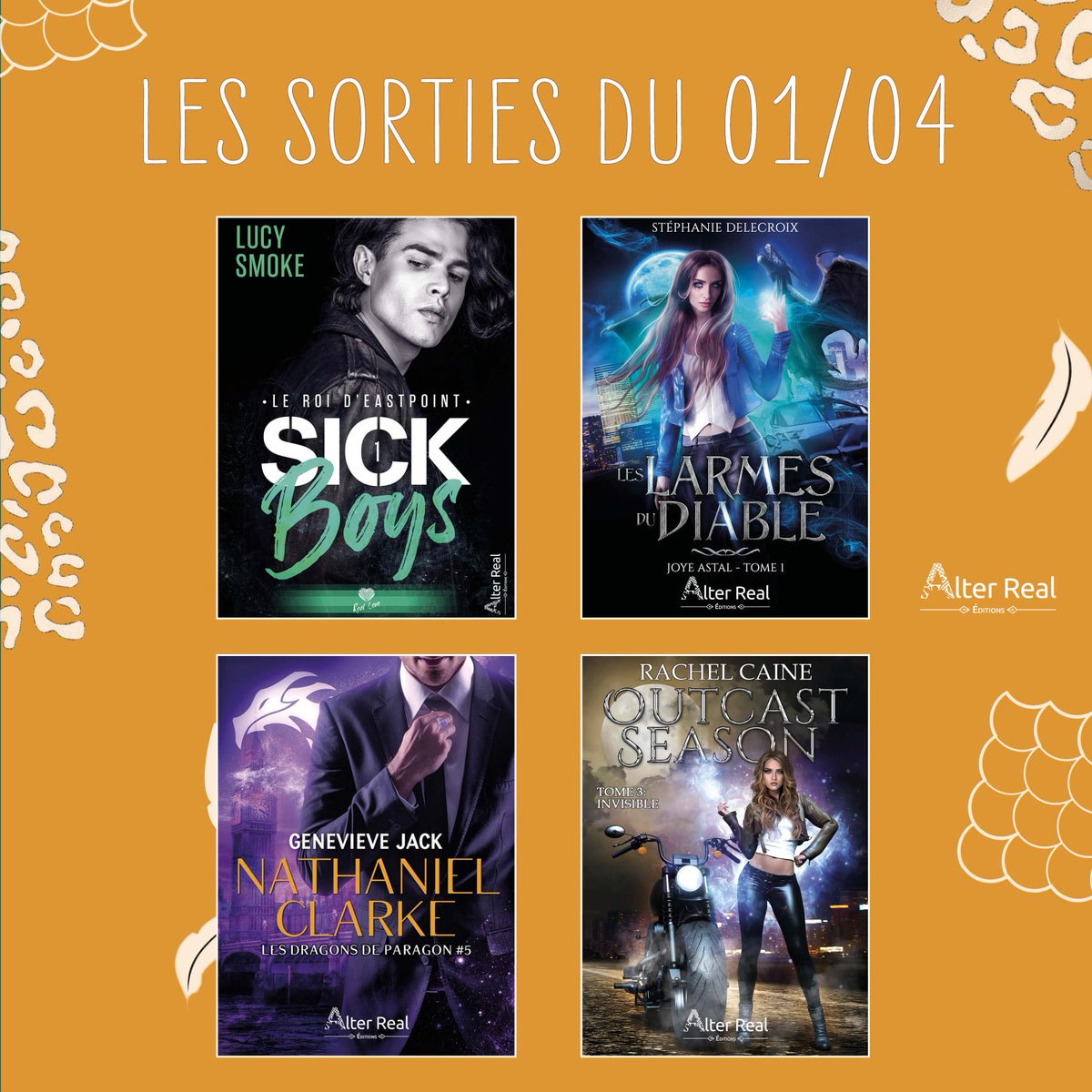 [#Sortie J-3] 🥳
Vendredi prochain, le mois d'avril va pointer le bout de son nez et avec lui 4 nouveautés Alter Real à dévorer ! 🥰📚