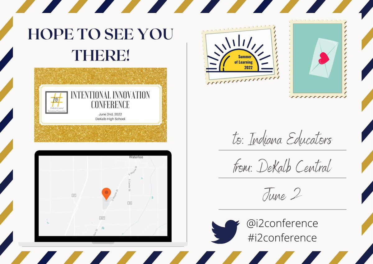 INeLearn's tweet photo. On June 2, DeKalb County Central hosts the Intentional Innovation Conference with keynote Trevor Muir & spotlight speakers Dr. Tony Kline, Carrie Wisehart, Khalid Griffin, Lance Yoder. More details & registration at https://t.co/XgtaesfM7K
@i2conference #i2conference #INelearn https://t.co/m9KHyOw59z
