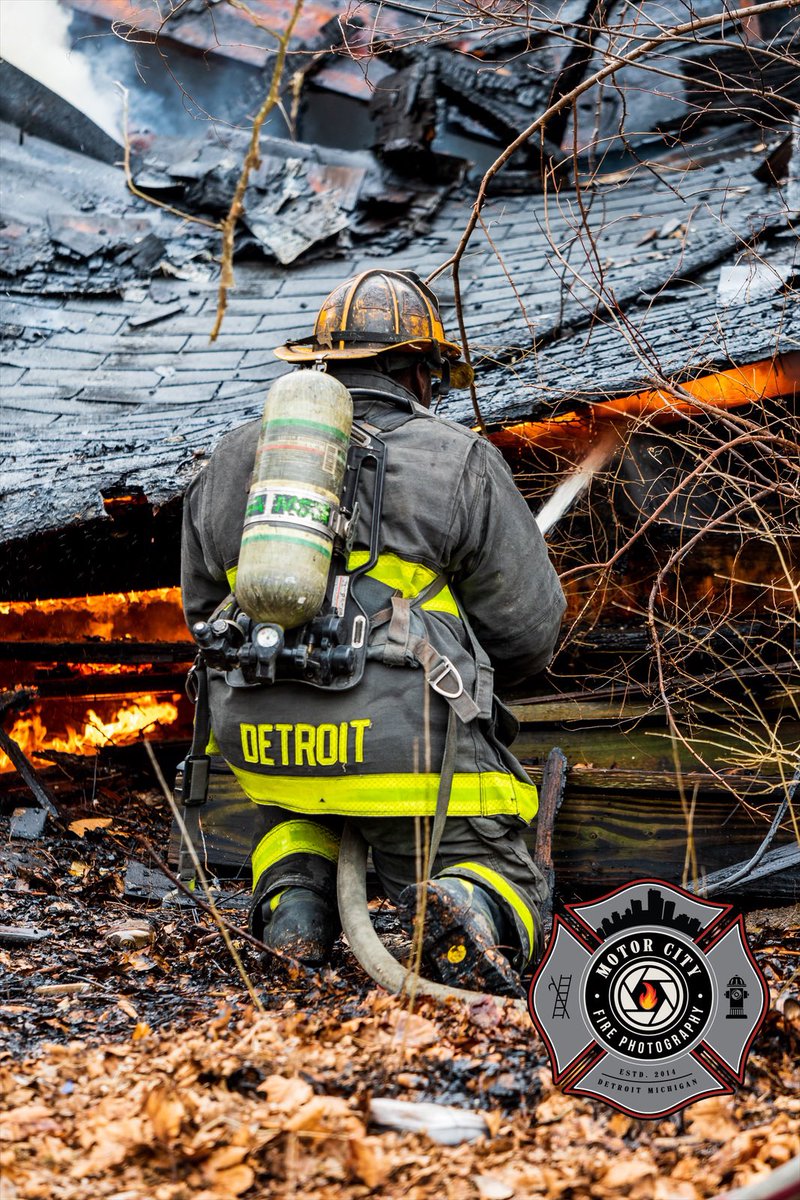 Squad 5 Firefighter putting water on trapped fire after a fully involved vacant collapsed. 
Derby &amp; W 7 Mile
3/22/22