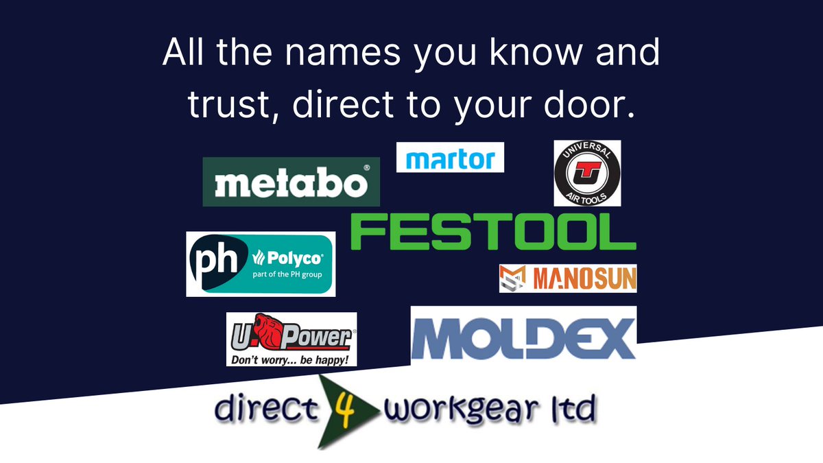 direct4workgear's tweet photo. All the brands you know and trust, delivered direct to your door 👍We not only supply the brands you know and trust, we very often have stock available when they don't! So we can deliver it direct to your door, in time to get the job done 👍

Check us out! https://t.co/SK7BBJBm9g https://t.co/Vj3Up3LC56