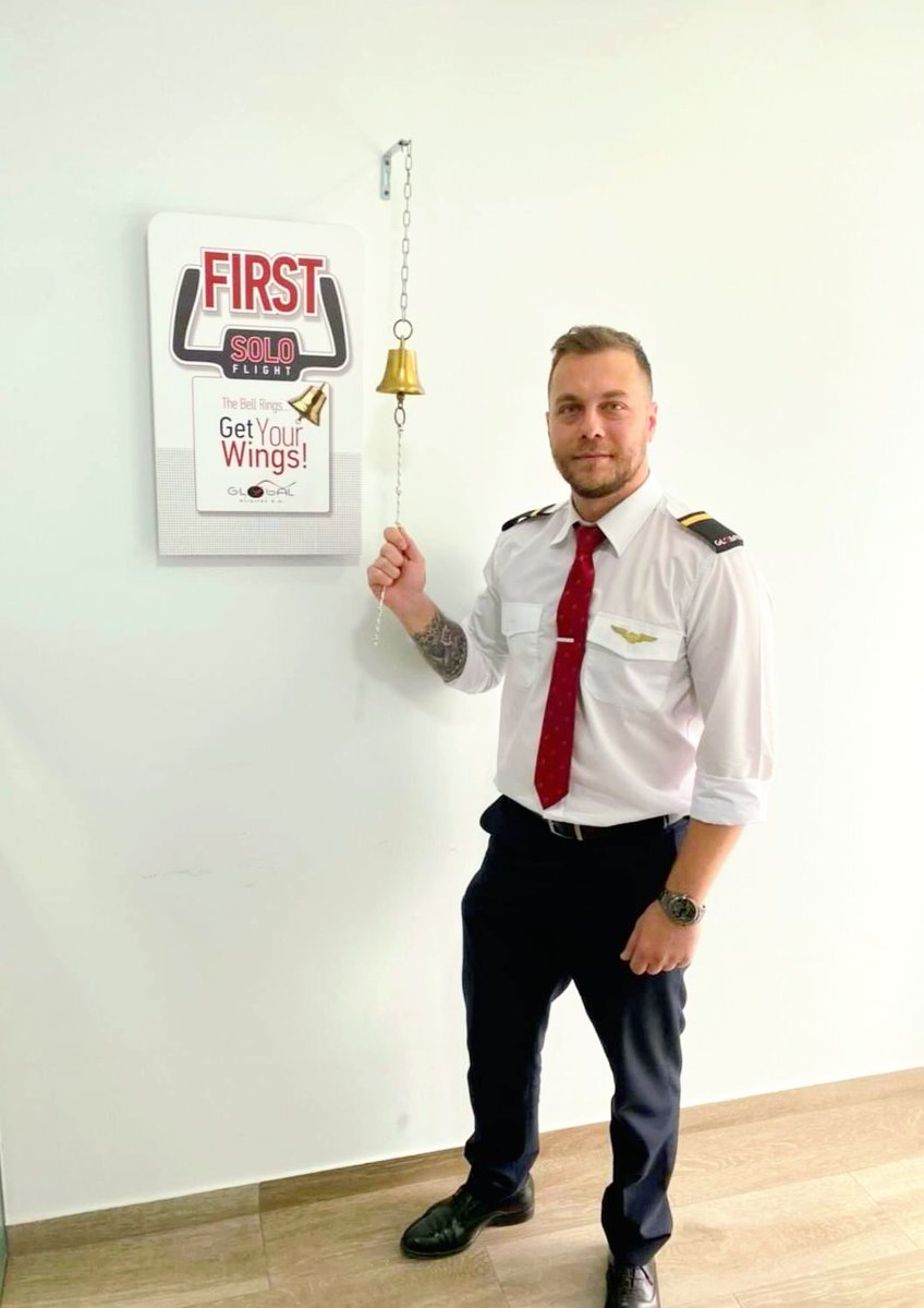 global_1997's tweet photo. Konstantinos managed to land the aircraft alone for the first time during his training, under his Flight Instructor's supervision from the ATC. First solo flight completed, Stripes &amp; Wings earned!! 
‍✈️ Become a professional Pilot now
Link in bio @globalaviationsa https://t.co/yrpJbVWSih