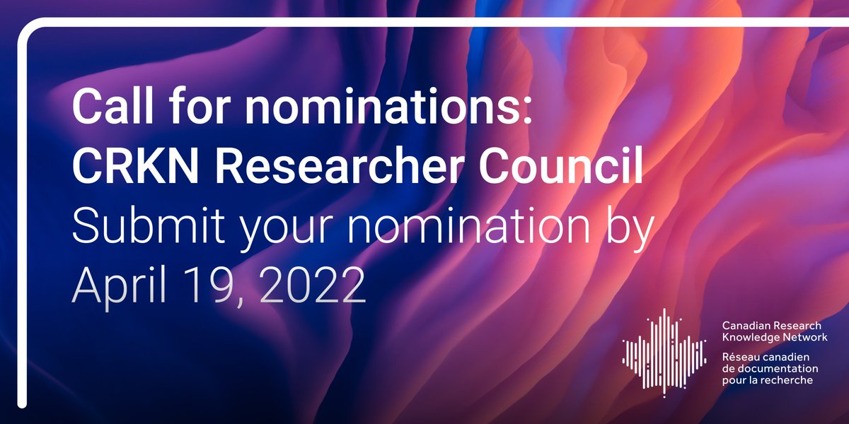 CRKN_RCDR's tweet photo. CRKN is pleased to announce a call for nominations for our inaugural Researcher Council. This is a unique opportunity for Canadian and international researchers -  please share widely! More details: https://t.co/fPzOAwqWJ5 #CdnPSE #HigherEd https://t.co/iqmIparIcq