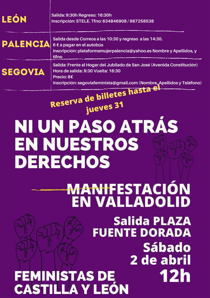 FeministaCyL's tweet photo. ‼️NI UN PASO ATRÁS EN NUESTROS DERECHOS‼️
@apfeministas @rarocaghotmail2 @efeminista_efe @FeministasBu @ciclo_fem_soria @segofeminista @mujerespalencia
@RosasTrece
@lunessinsol
@FeministaLeon
@AdavasLeon
📢📢 ‼️Acude a decirlo bien alto a las 12h00 del 2 de abril en Valladolid‼️ https://t.co/362XFigsO1