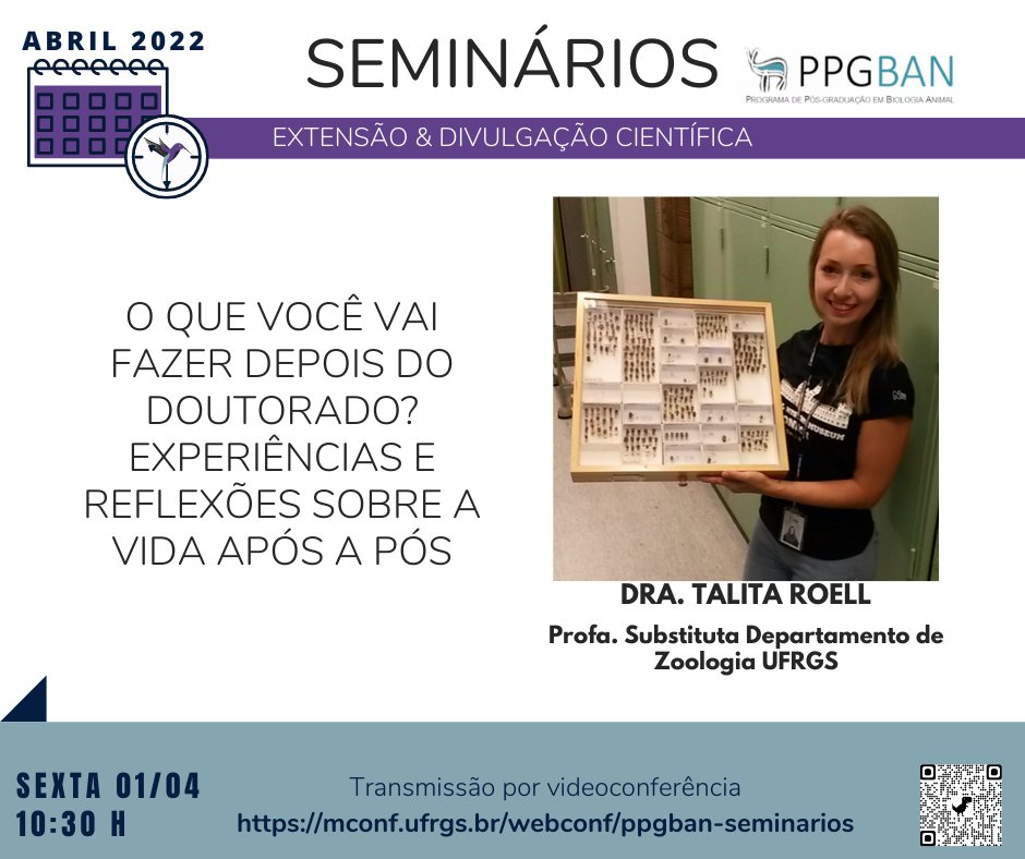After a PhD there are moments of doubt, anxiety, uncertainty, but also hope! Let's talk to Talita Roell about the future after the PhD! Next Friday, 10:30 am mconf.ufrgs.br/webconf/ppgban…