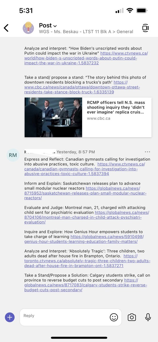 RBeskau's tweet photo. Literary Studies 11 students identifying different #RealWorldWriting purposes in Canadian news articles. Now to practice creating texts with each focus. Up first: Express and Reflect. @KellyGToGo https://t.co/TuioR7Fs7q