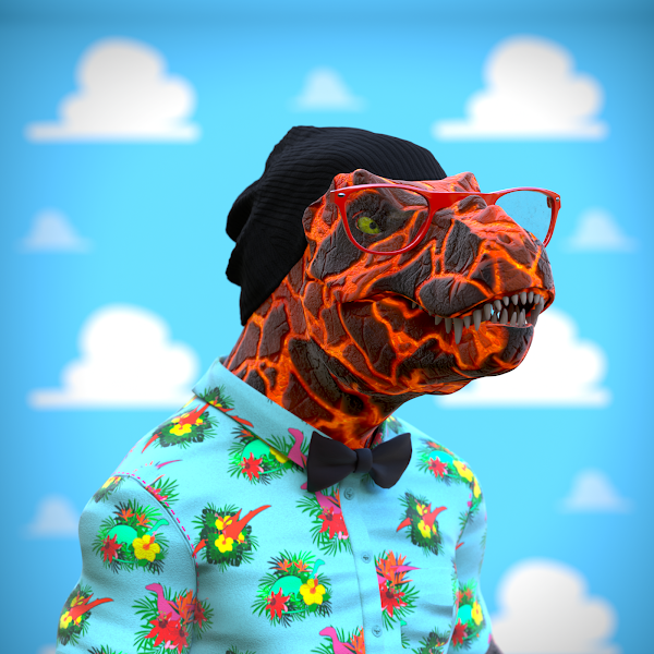 M1ND0W's tweet photo. Introducing this amazing #JPUNK OG-REX with his lavaskin, Hawaiian shirt and bowtie 🤩🦖 @JPunksNFT @opensea https://t.co/GjUlri1iDv