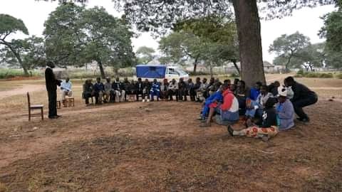Addressing Chief Mazvihwa, his Council of elders, traditional dancers and other Cultural practitioners at our Sacred Forest , Rambotemwa.