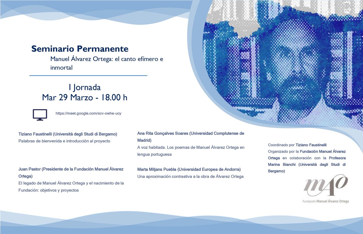 Esta tarde, a las 18 h, primera jornada de nuestro seminario permanente coordinado por Tiziano Faustinelli (<a href="/UniBergamo/">UniBg</a>). Con Juan Pastor (<a href="/fundacion_mao/">FundacionMAO</a>), Ana Rita Gonçalves (<a href="/unicomplutense/">Complutense</a>) y Marta Mitjans (@EUniv4): meet.google.com/scv-owhe-ucy