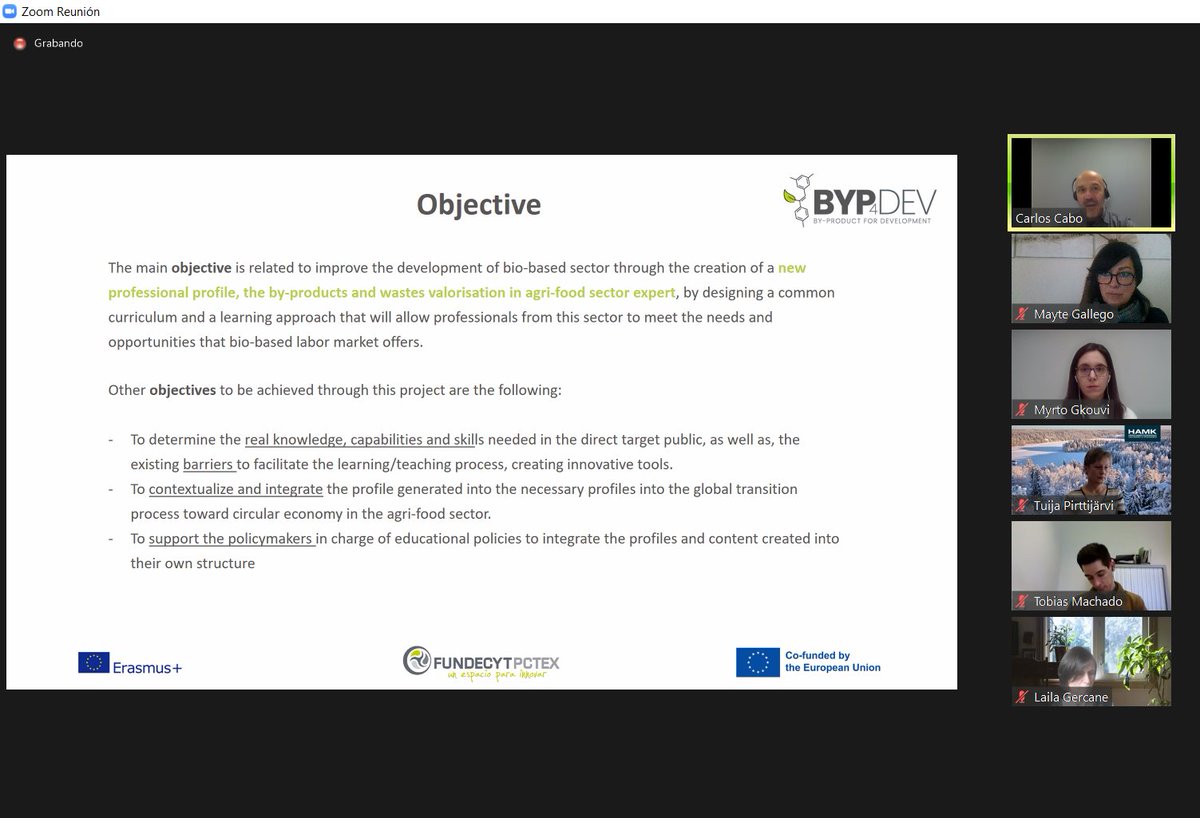 FundecytPCTEX's tweet photo. Estamos en el arranque de #Byp4Dev #ErasmusPlus, proyecto para la creación de un nuevo perfil profesional en #Biobased, experto en valorización de subproductos y residuos en el sector agroalimentario.

Trabajamos con regiones de Finlandia, Grecia, Latvia y Portugal. https://t.co/HYxld2zF8a