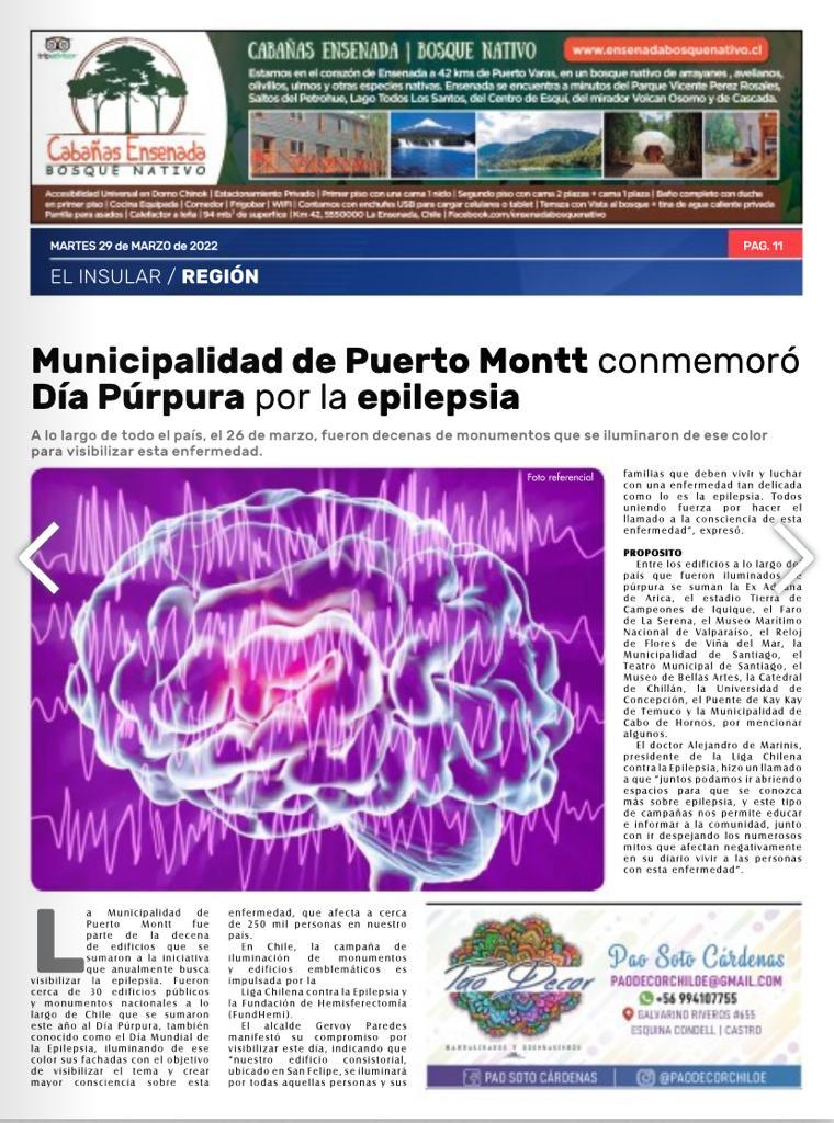 seremisalud10's tweet photo. [Prensa] 🗞"Municipalidad de Puerto Montt conmemoró Día Púrpura por la epilepsia" destaca hoy #ElInsular

🔹A los largo de todo el país, el 26 de marzo, fueron decenas de monumentos que se iluminaron de ese color para visibilizar está enfermedad

#SigamosCuidándonos https://t.co/hChfVQevOk