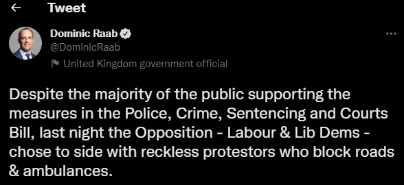 DemocracyTake's tweet photo. Here is Dominic Raab , seemingly enraged that opposition parties voted to protect our rights to peaceful protest. Of course, he doesn't frame it like that, he goes for the 'blocking ambulances' angle, so as to rile up the Tory voter base.

#TakeBackDemocracy https://t.co/fYx2HSI9Id