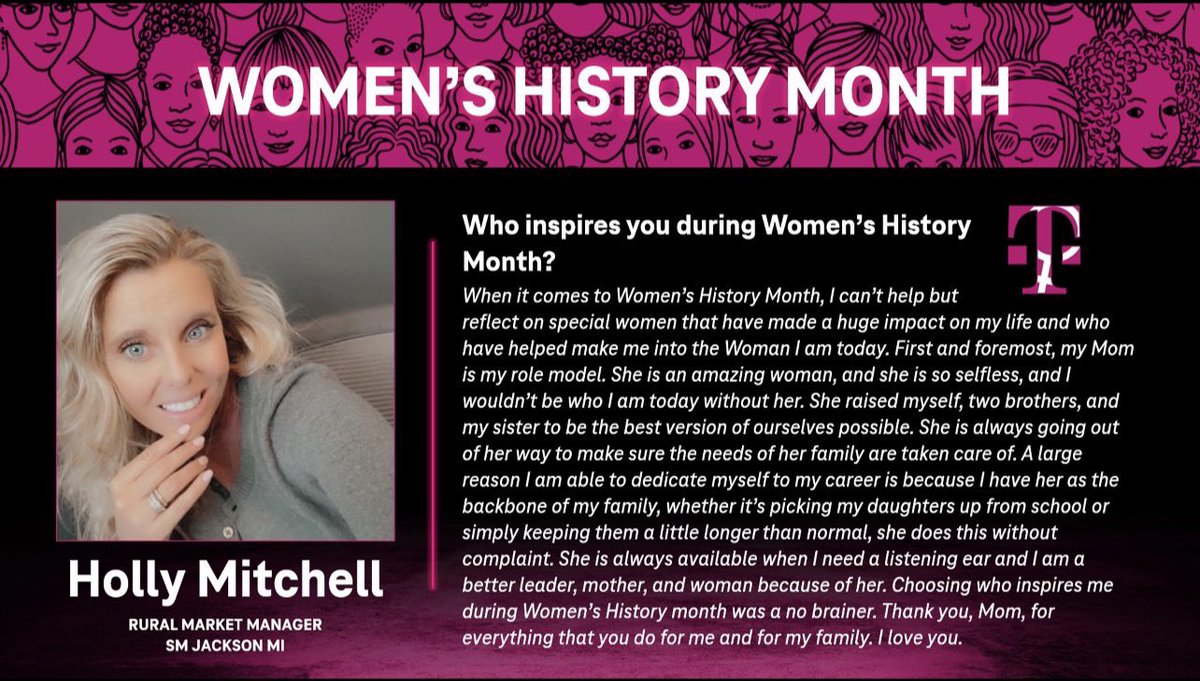 No person deserves more recognition than Holly for Women’s History Month! Her dedication and commitment to this company is unmatched. She is an amazing leader, coach and peer. Thanks for being the best boss ever! <a href="/Hollytmitchell/">Holly Mitchell</a> <a href="/RickyVasquezMI/">Ricky Vasquez</a> <a href="/pastorius11/">Hockey mom x2</a>