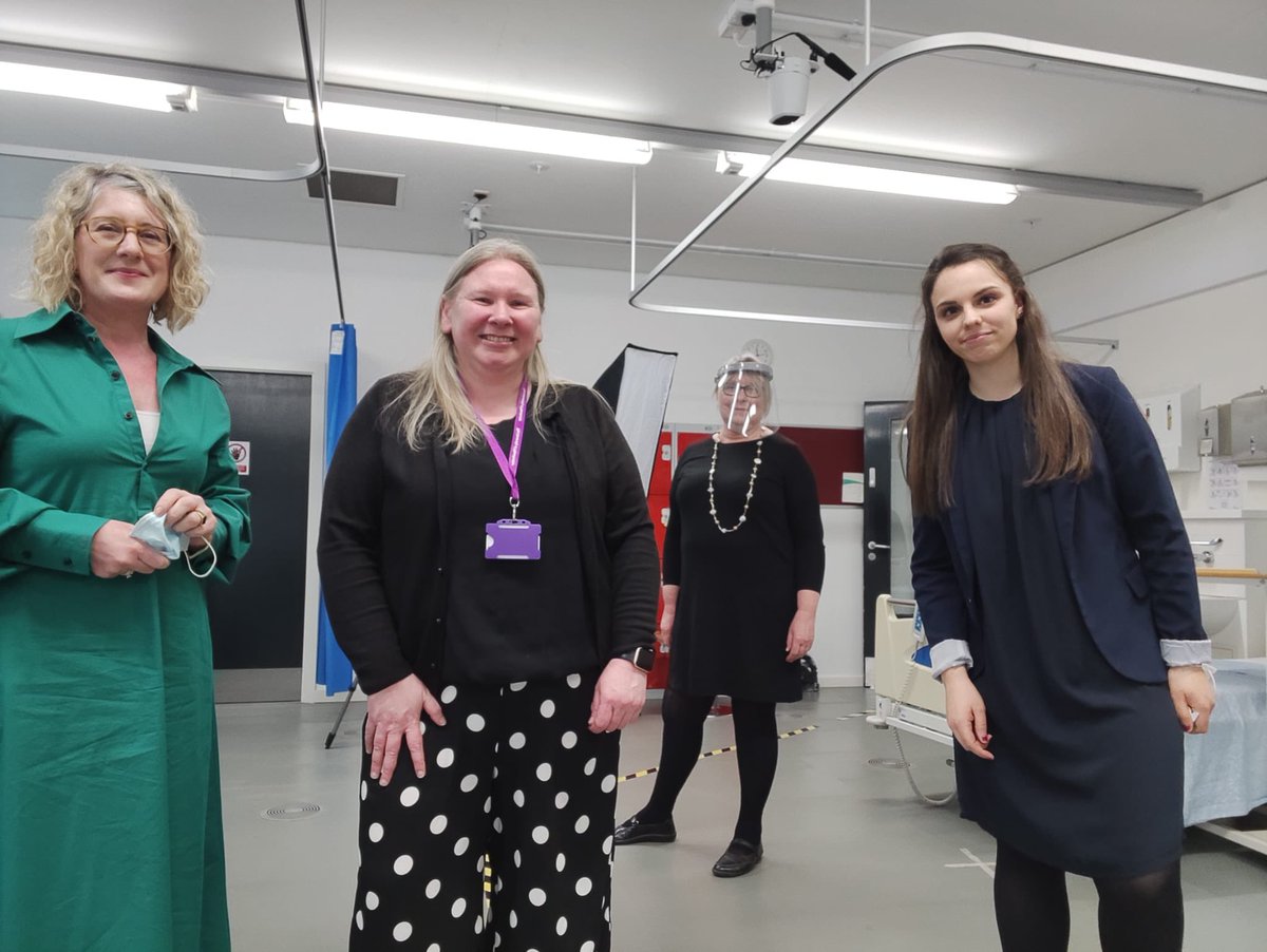 Four of the <a href="/INforMHAA/">INforMHAA</a> team in the <a href="/UoMNews/">The University of Manchester News</a> simulation suite (hospital ward) to support the actors, AMHPs &amp; interpreters in filming the scenarios <a href="/JeminaNapier/">Prof Jemina Napier, PhD, FAHA, FAcSS, FASLI</a> <a href="/Celie/">Dr Celia Hulme</a> <a href="/NataliaTanalia/">Natalia Rodríguez Vicente, PhD</a> &amp; Alys Young