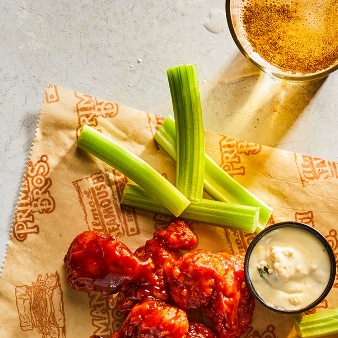 primantibros's tweet photo. We almost forgot to wish you and yours a Happy National Celery Month. Celebrate with some Primanti Bros. wings and everyone’s favorite vehicle for ranch or blue cheese. #CeleryMonth #Wings #PrimantiBros https://t.co/yXcvzwJ1xO
