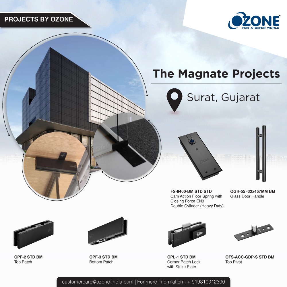 OzoneGroupIndia's tweet photo. We are thrilled to share that #Ozone can be spotted at The #MagnateProjects, #Gujarat.
The project utilizes products like #FloorSprings, #GlassDoorHandles, #PatchLocks, and many more that have transformed and added to the functionality of the interiors and exteriors. https://t.co/IaYpiEZRyM