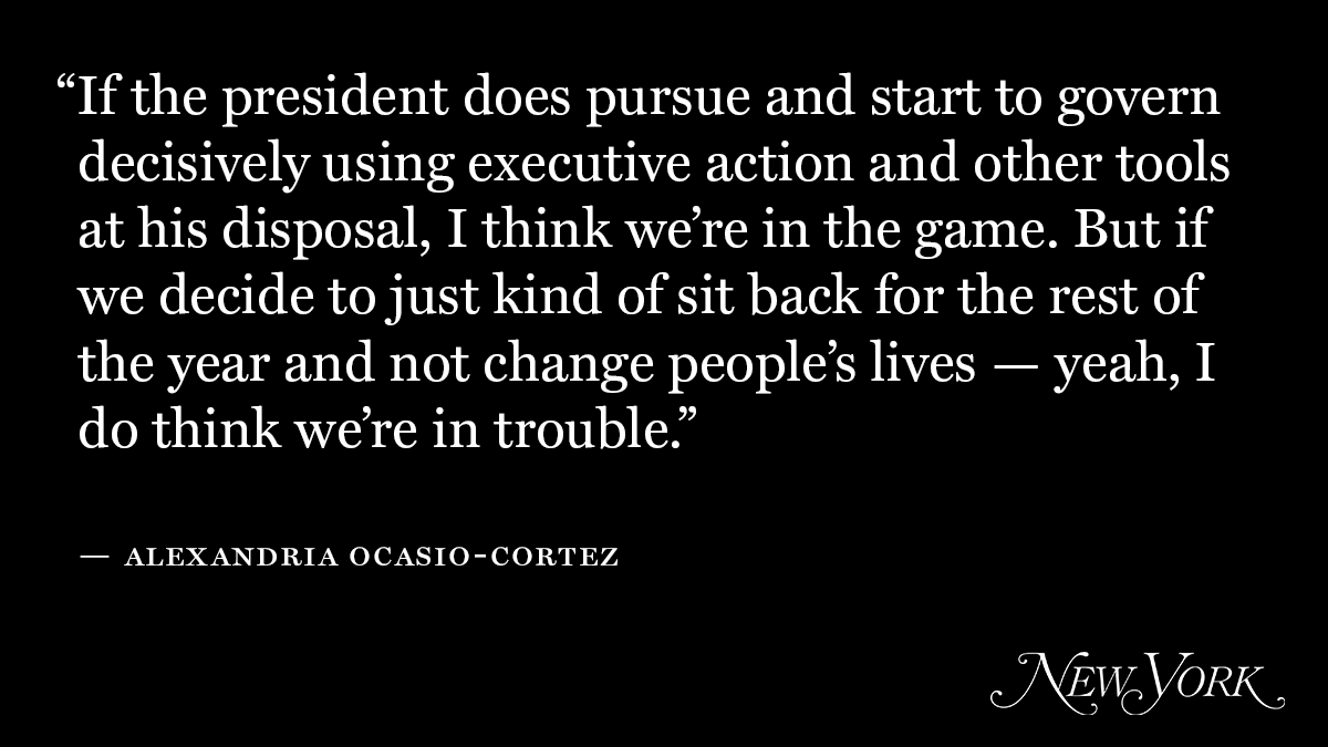 NYMag's tweet photo. @AOC @errollouis .@AOC and the other members of the House Progressive Caucus are calling on Biden to issue executive orders to enact environmental protections, lower health-care costs, cancel federal student-loan debts, and expand protections for immigrants https://t.co/mNmhVPRZVl https://t.co/PkqRFoS4IM