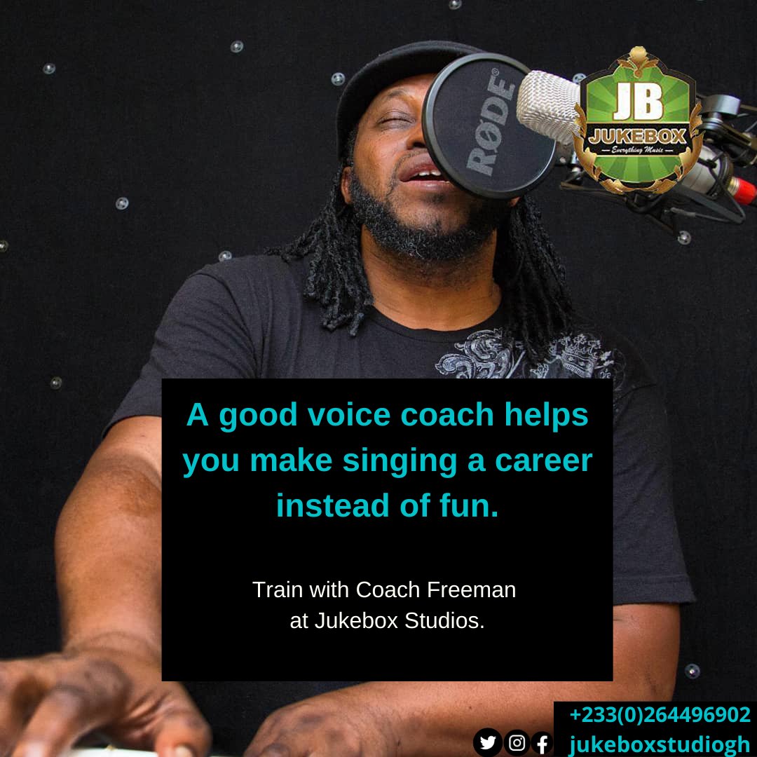 ekubaezia's tweet photo. A good coach helps you make singing a career instead of fun.

Train with Coach Freeman Daniel Ame !!!
We are located at East Legon, near Trinity Baptist.
@jukeboxstudiogh 
#JukeboxStudios #coachfreeman #coachfreemaname #voicetraining #sociokonect #ekubaezia https://t.co/AD4hh1NnYs