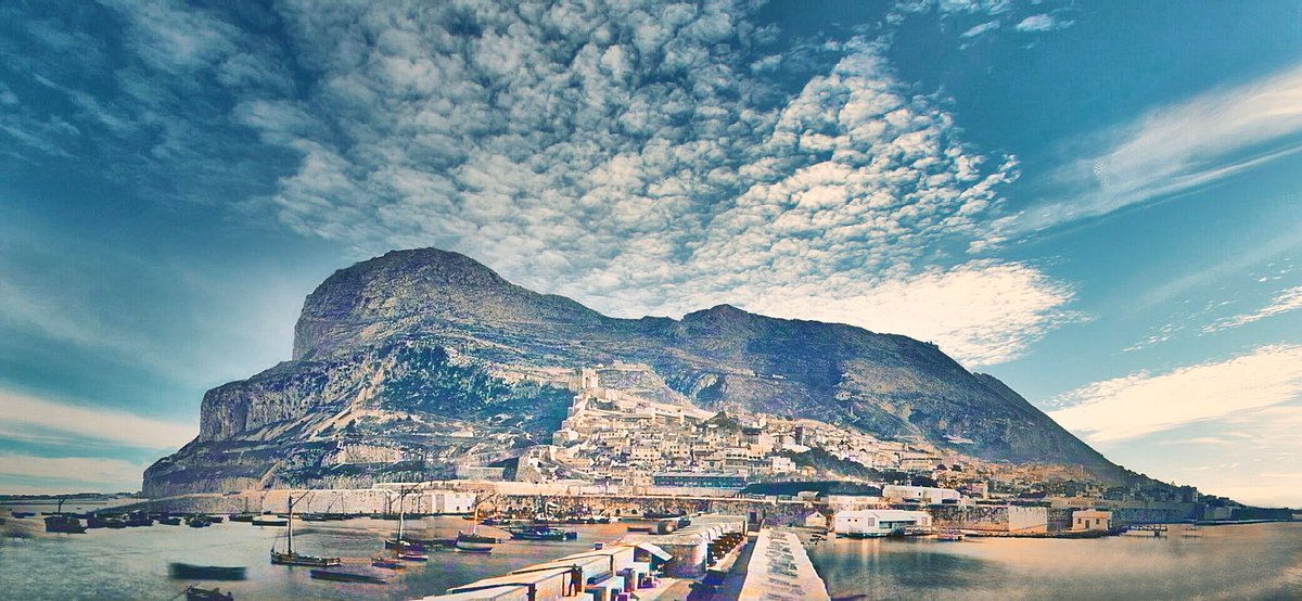 Created this coloured & restored panorama of #Gibraltar from 3 old photos dated 1879. Taken from a @RCT album presented to King George V @visit_gibraltar @GBZinsight @GibChronicle @GibGarrisonLib @MODGibraltar @gibraltar_hour @GibHeritage @GibraltarMuseum @gibmag #ThePhotoHour