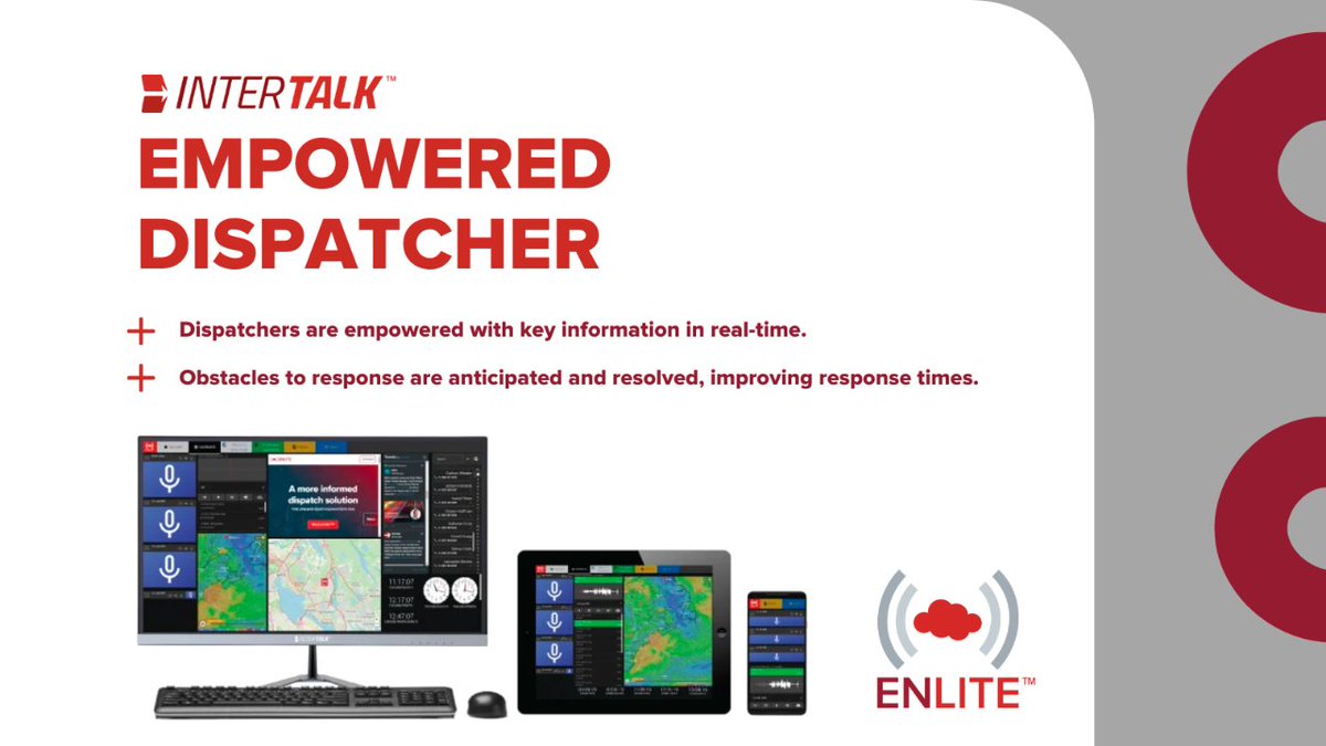 InterTalk's tweet image. With enhanced information, dispatchers are better equipped to make decisions and use the full spectrum of resources available to them. 
Read more about InterTalk&apos;s next-generation dispatch system here: …NTWO3SZ8.marketingautomation.services/net/m?md=RCP1e…
#clouddispatch #cloud #dispatcher #empowerment #enlite