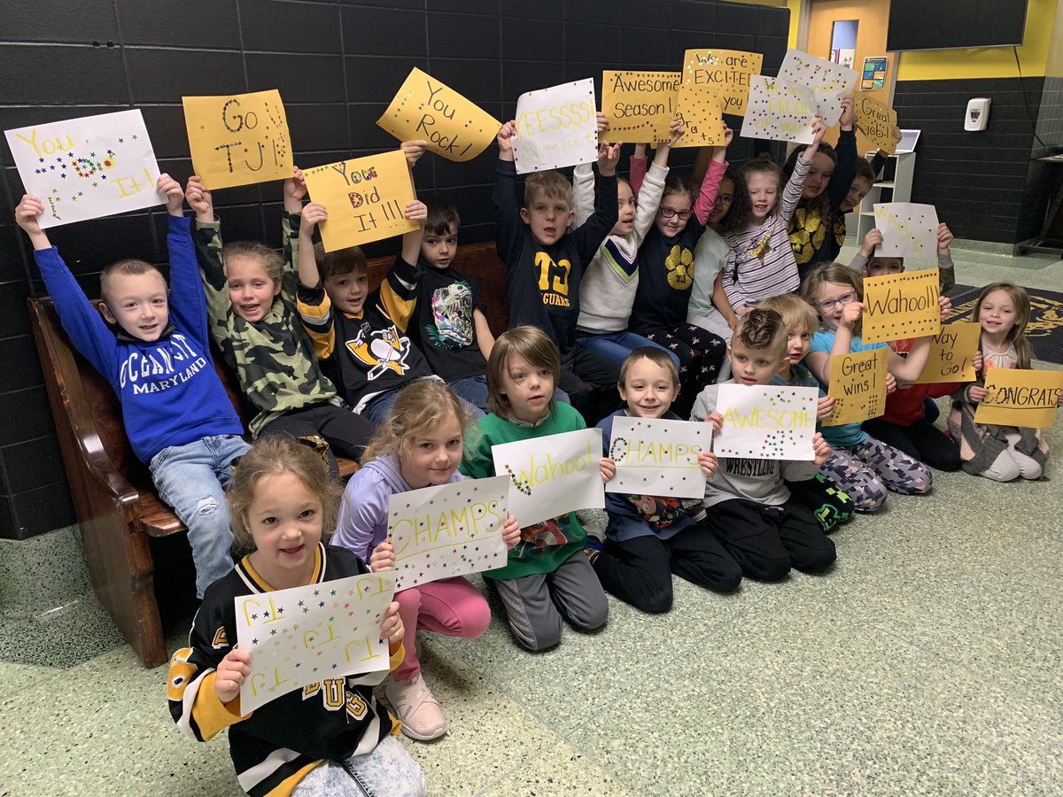 mrs_alloyd's tweet photo. Getting ready for our parade! We are SO excited to welcome @TJHSJaguars hockey and wrestling state champs today! 🎉 #WErTJ #WErTJK https://t.co/QLmN6Kv3br