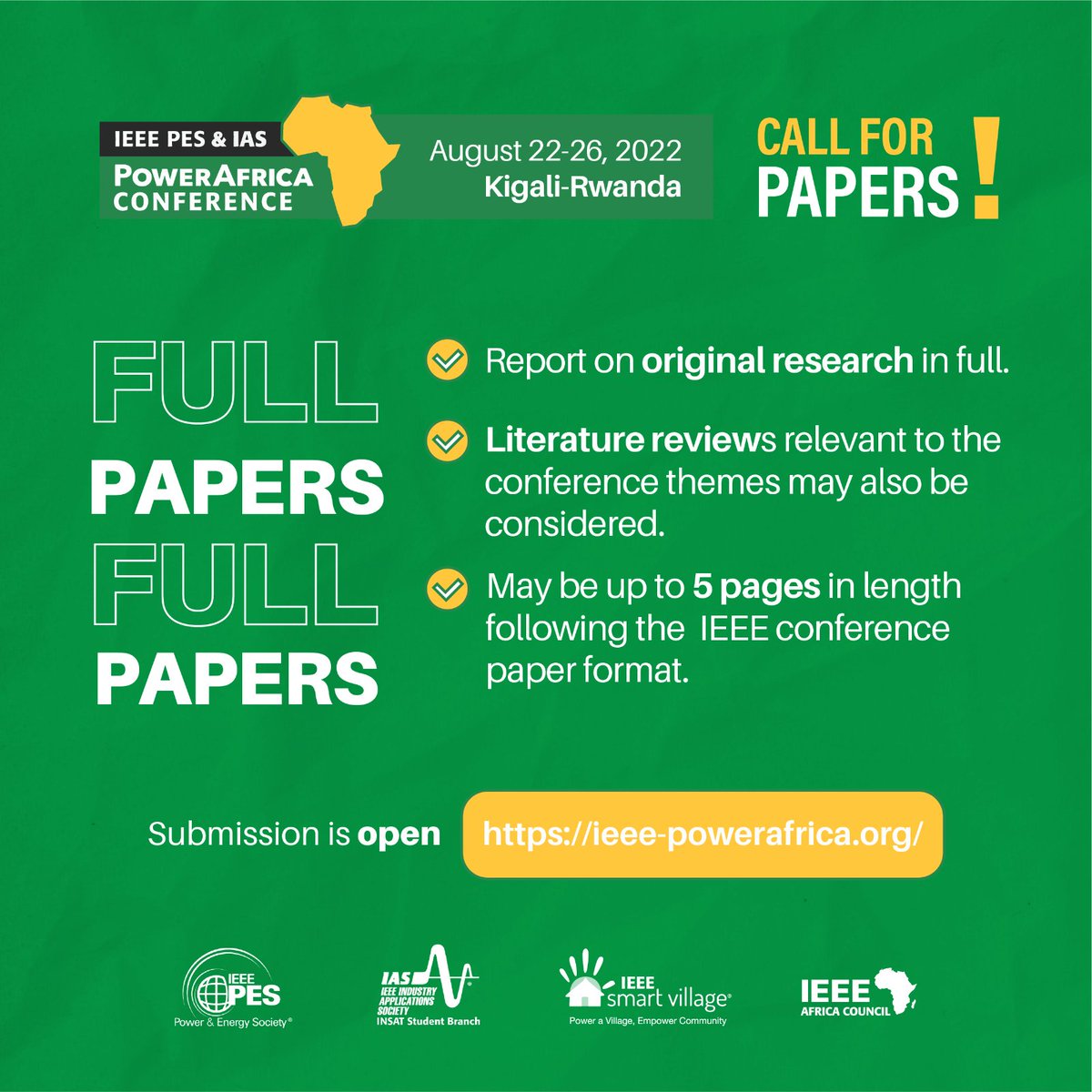 PowerAfrica22's tweet photo. Did you know that we have three types of paper submissions? The first kind is the full papers which report on original research in full or could include literature reviews. The extended submission deadline is on 29th April 2022. You don't have to wait👉https://t.co/uKScmznKMo https://t.co/E5uo967qG8