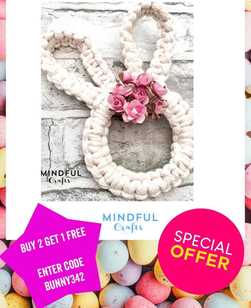🐰🐰🐰 3 for 2 🐰🐰🐰 
Macramé bunny kit mindfulcrafts.co.uk/macrame-kits
#craft #eastercraft #handmade #solihull #supportlocal #solihullbiz #macramemaker