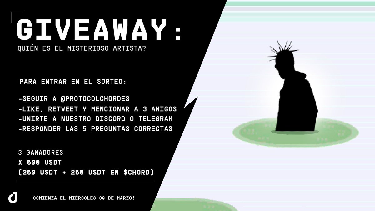 ProtocolChordes's tweet photo. Desde el equipo de CHORD estamos muy emocionados de anunciar una gran colaboración con un famosísimo artista latino el 5 de Abril! Además, queremos aprovechar esta oportunidad para celebrarlo con un GIVEAWAY de 1500$. 5 días, 5 preguntas. Comenzamos mañana Miércoles 30 de Marzo! https://t.co/IfOtw4ETF1