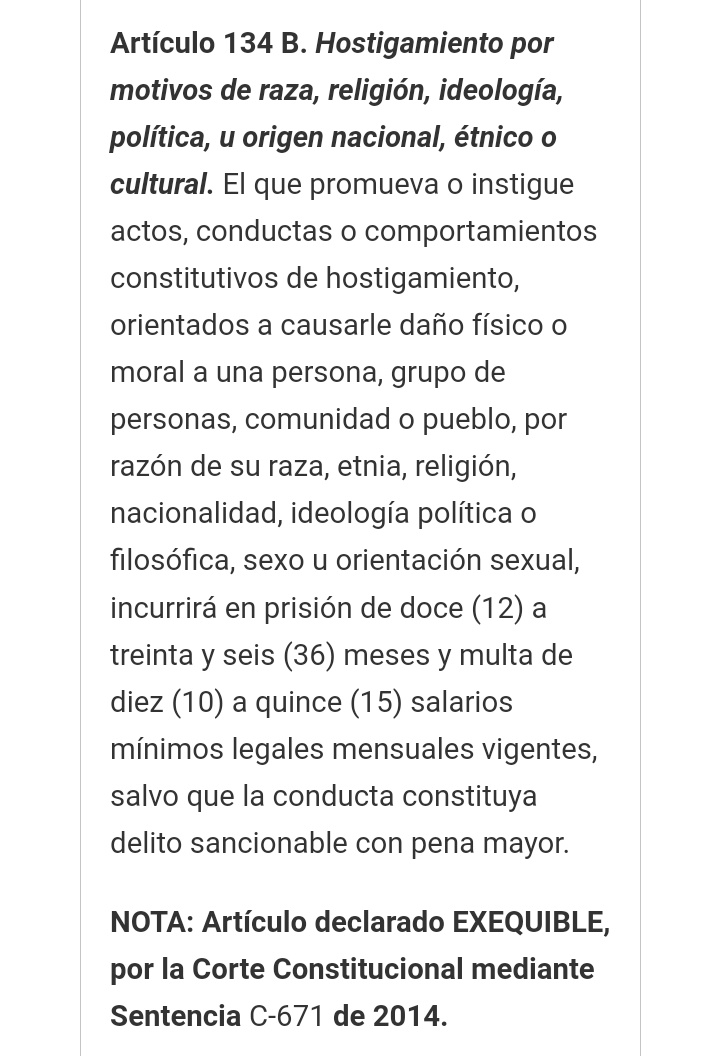 GiovannyAraujoM's tweet photo. Conviene repasar la Ley 1482 de 2011, conocida como Ley ANTIDISCRIMINACIÓN; ciertas conductas de "superioridad" quedaron tipificadas como delito. ¡OJO con eso! https://t.co/A85Beq9iXI