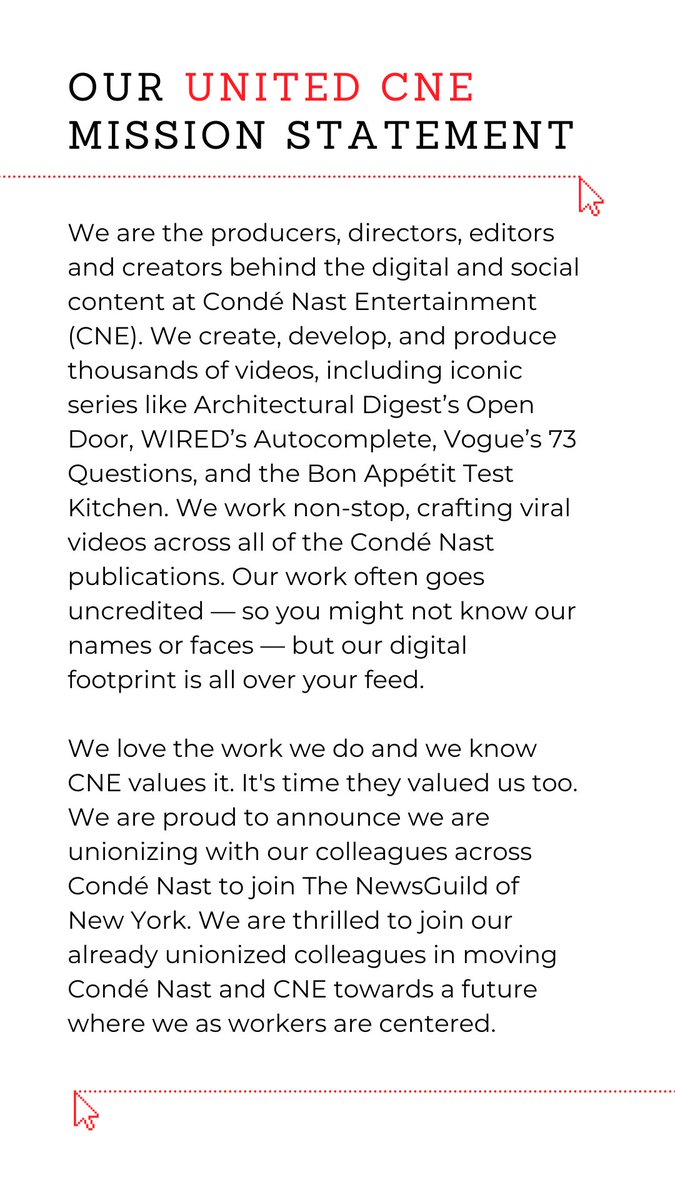 condeunion's tweet photo. In addition to our overall mission statement, this morning we sent this request for recognition to @condenast leadership as well as President of @CNE Agnes Chu. https://t.co/SrOxN65Ct2