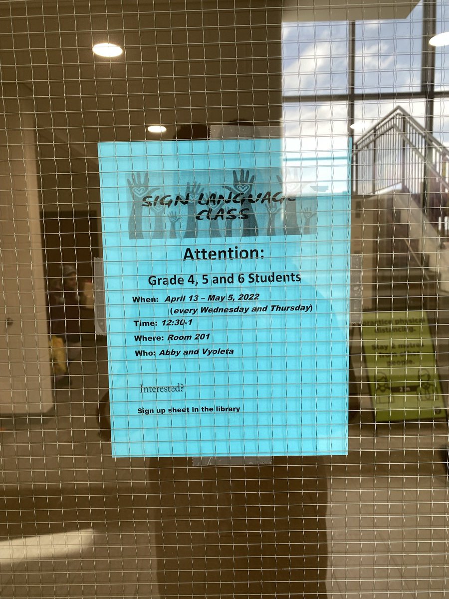 🙌🏽 SIGN LANGUAGE CLASS! 🙌🏽Attention 4, 5, and 6 students … A and V want to teach you how to sign! There is a sign up in the library is up now! Don’t miss out #ASL <a href="/StBeneHCDSB/">St. Benedict Catholic Elementary School</a> 👋🏽✌🏽👌🏽👍🏽